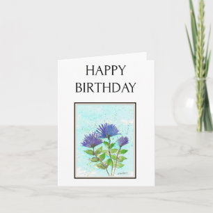 Blue Asters, Aquarelle Folk Art carte d'anniversai
