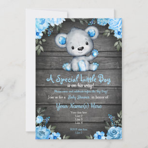 Blue Baby Bear Douche invitation rustique Invitati