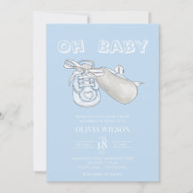 Blue Baby Bootie Aquarelle Baby shower Invitation