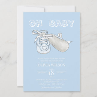 Blue Baby Bootie Aquarelle Baby shower Invitation