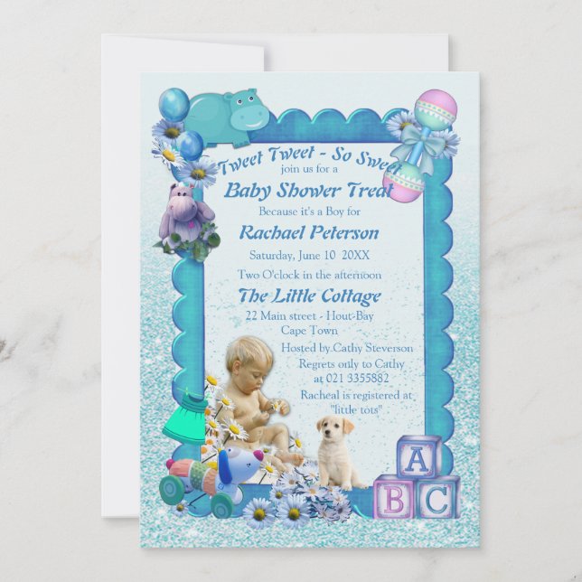 Blue Baby Boy Shower Tweets Invitation (Devant)