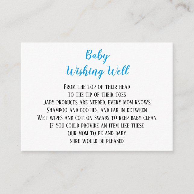 Blue Baby Boy Wishing Well Baby shower Mini Cartes (Devant)
