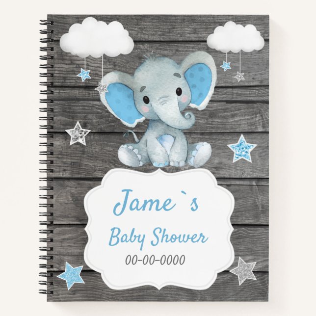 Blue Baby Elephant Livre Baby shower Rustique (Devant)