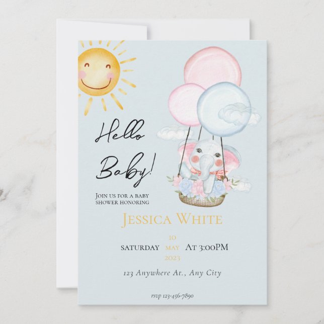 Blue Baby Elephant thème Baby shower Invitation (Devant)
