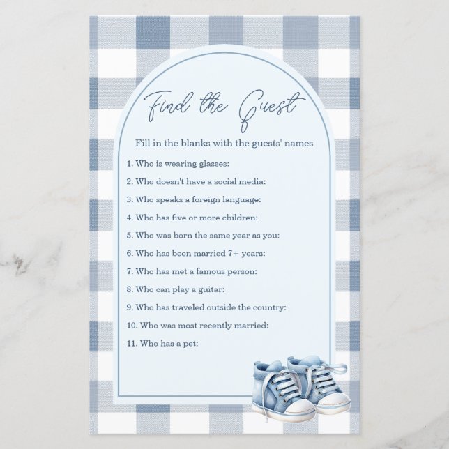 Blue Baby Shoes Gingham Find The Guest Game (Devant)