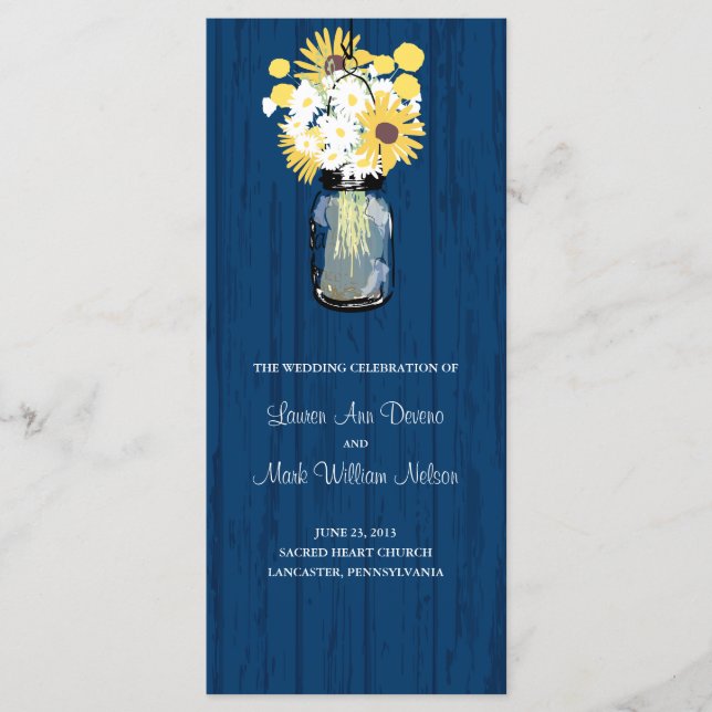 Blue Barn Mason Jar Sunflower Programme de mariage (Devant)