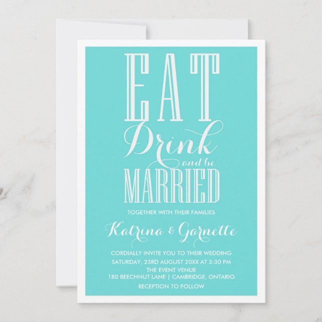 Blue Be Marié Faire-part de mariage (Devant)