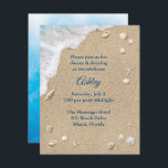 Blue Beach Waves Réception Bat mitzvah Invitation<br><div class="desc">Cette invitation à la réception Bat mitzvah inspirée de la plage est sur un arrière - plan d'eau bleu marine, sable de plage, coquillages, étoiles de mer et dollars de sable. Le fond de cette invitation est décoré de vagues bleues de l'océan. Il fait partie de la collection Bat mitzvah...</div>