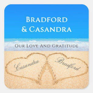 Blue Beach Wedding 2 Coeurs dans Sand Stickers