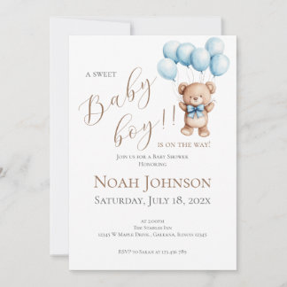 Blue Bear Baby Shower Boy invitation