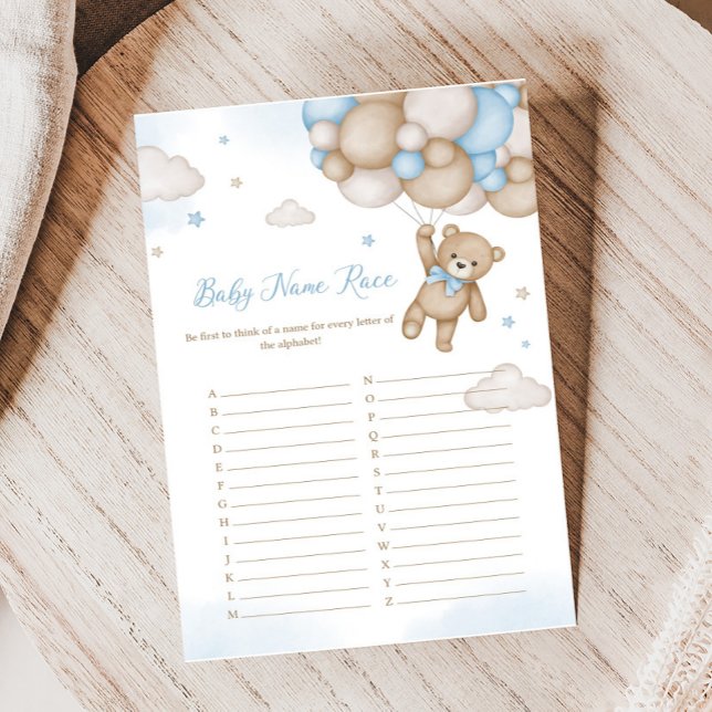 Blue Bear Balloons Baby shower Baby Name Race Jeu (Blue Bear Baby Shower Baby Name Race Game)