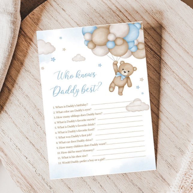 Blue Bear Balloons Baby shower Qui Connaît Le Meil (Blue Bear Baby Shower Who knows Daddy Best Game )
