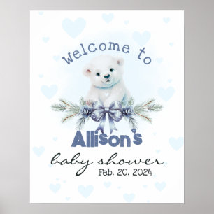 Blue Bear Cub Cute Baby shower Affiche de bienvenu