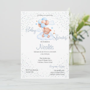 Blue Bear Espagnol Baby shower Boy invitation