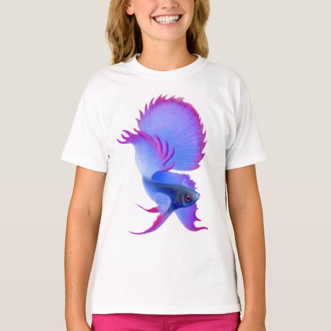 Blue Betta Fish Kids Ringer T-Shirt (Devant)