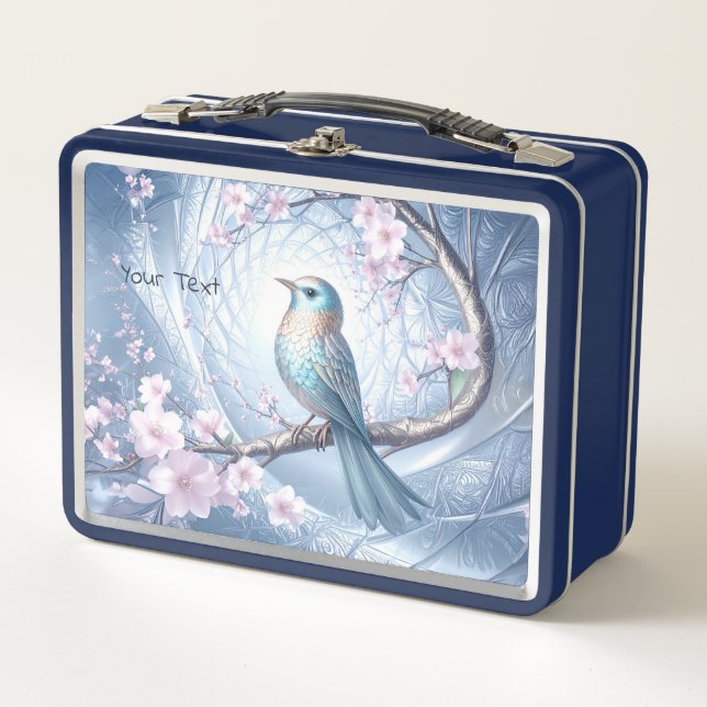 Blue Bird Floral Metal Lunch Box (Devant)