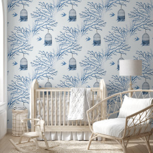 Blue Birdcage Bare Branches Papier peint