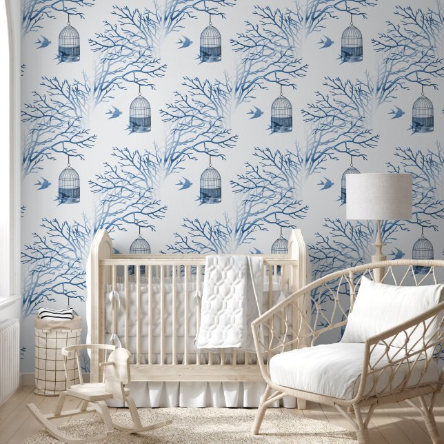Blue Birdcage Bare Branches Papier peint (Enfants)
