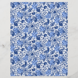 Blue Birds and Hearts Motif Scrapbook Papier