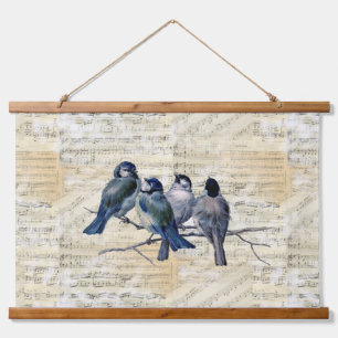 Blue Birds Vintage Sheet Musique Tapisserie pendai