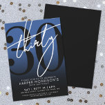 Blue Black 30th Birthday Party Invitation<br><div class="desc">Célébrez trente ans de style avec cette invitation de fête de 30e anniversaire moderne rose à noir dégradé. Le design est composé d'un grand "30" noir sur la plupart des cartes, avec une écriture manuscrite blanche "Thirty" superposée pour un look audacieux et contemporain. Les détails de la fête sont bien...</div>