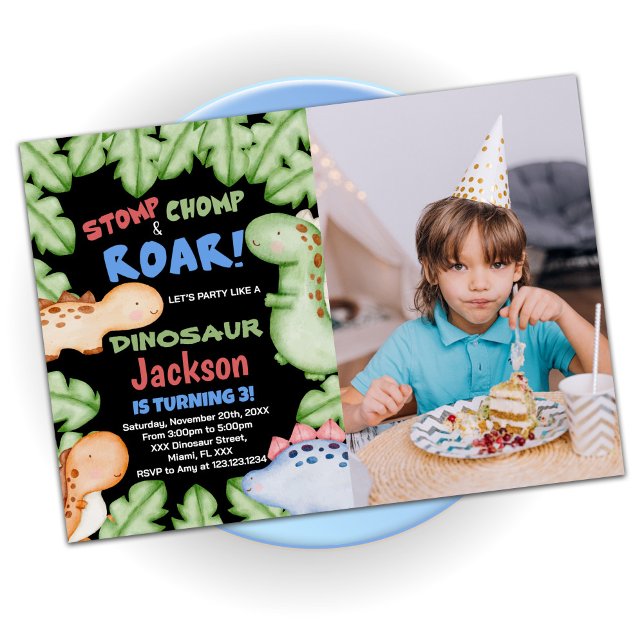 Blue Black Dinosaur Anniversaire Invitations avec  (Créateur téléchargé)