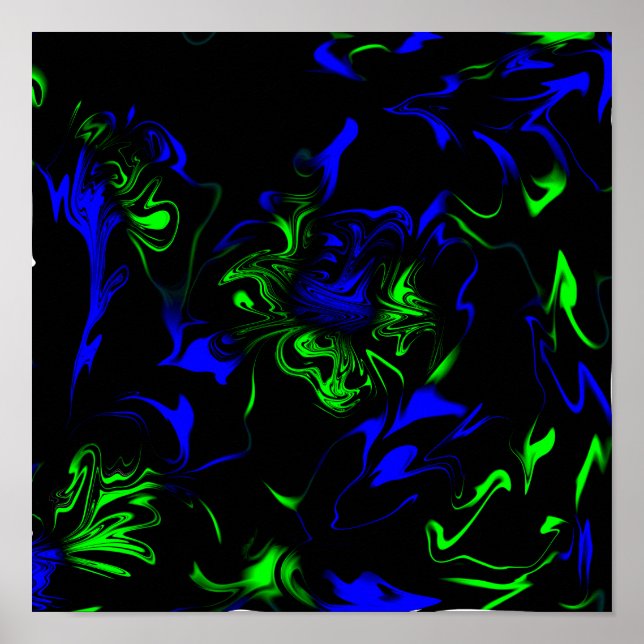 Blue, Black, Green Liquid Art Poster (Devant)