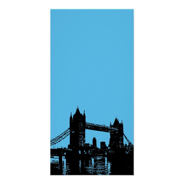 Blue Black Pop Art London Tower Bridge Poster (Devant)