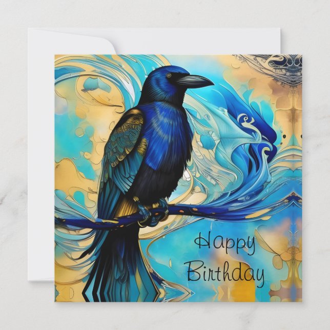 Blue Black Raven, bleu et or abstrait Anniversaire (Devant)