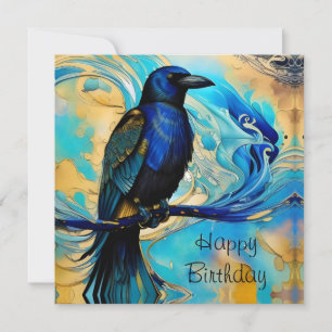Blue Black Raven, bleu et or abstrait Anniversaire