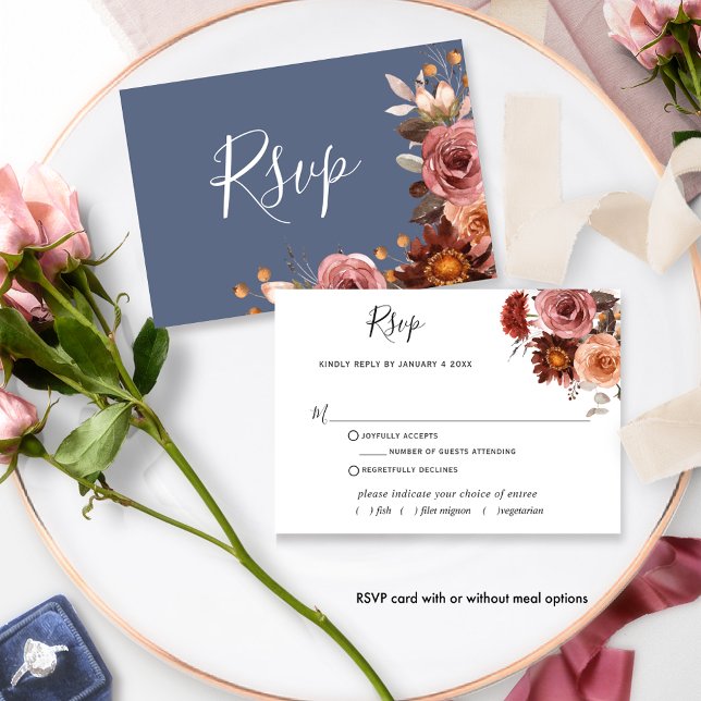 Blue, Blush Burgundy Floral, avec/sans repas RSVP (Créateur téléchargé)