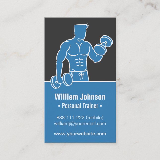 Blue Body building Fitness Trainer Carte de visite (Devant)