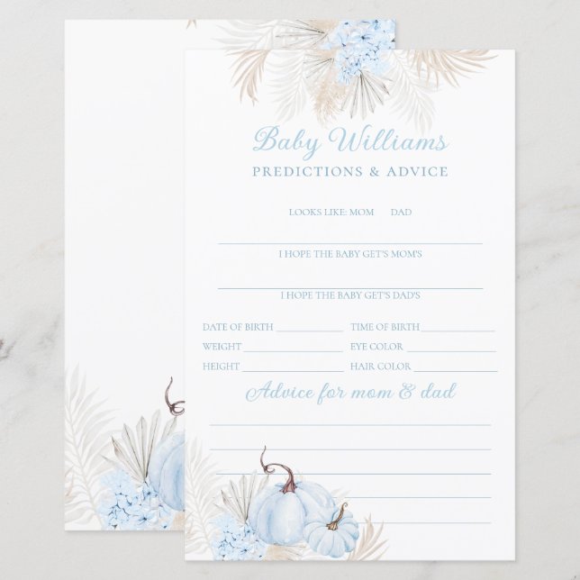 Blue Boho Citrouille Baby Prediction Jeu (Devant / Derrière)