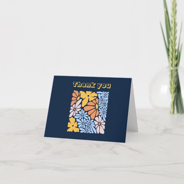 Blue Boho Floral Carte de remerciements d'annivers (Devant)