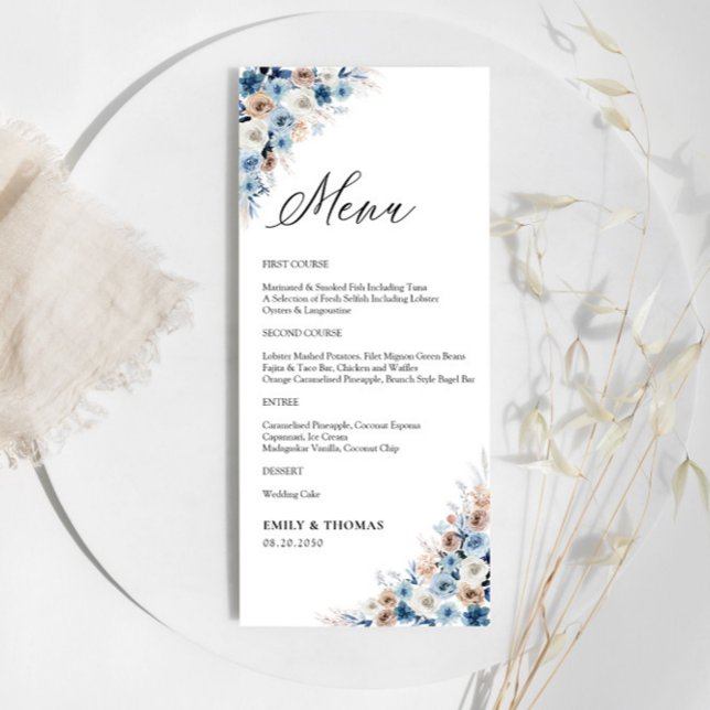 Blue Boho Floral Mariage Cérémonie Menu (Créateur téléchargé)