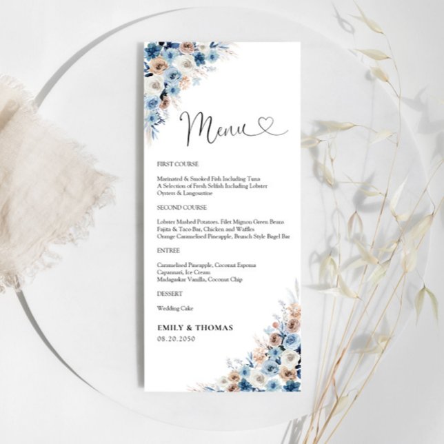 Blue Boho Floral Mariage Cérémonie Menu (Créateur téléchargé)