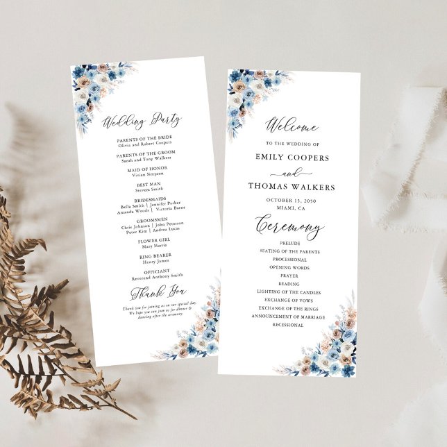 Blue Boho Floral Wedding Programme (Créateur téléchargé)