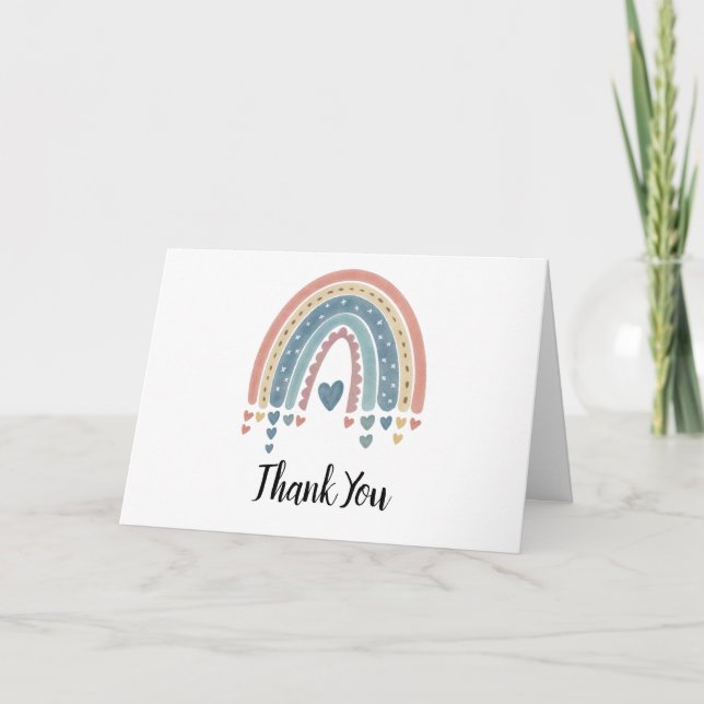 Blue Boho Rainbow Watercolor Carte de remerciement (Devant)