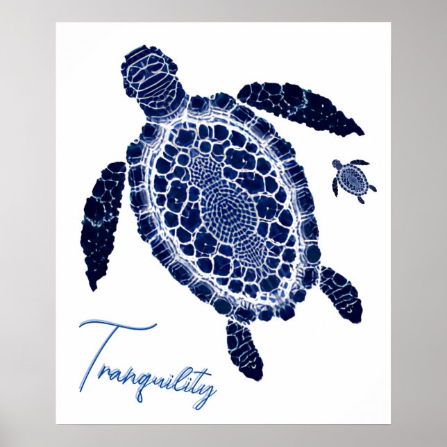 Blue Boho Tranquillité Tortue de mer Poster de fam (Devant)