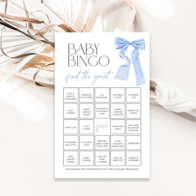 Blue Bow Baby Bingo Trouvez le jeu de douche invit (Créateur téléchargé)