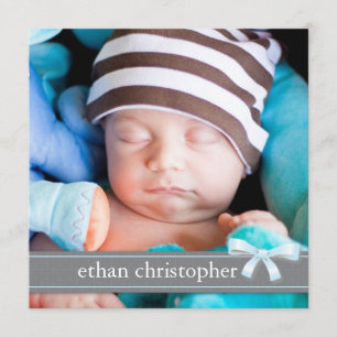 Blue Bow Baby Boy Photo Faire-part de naissance