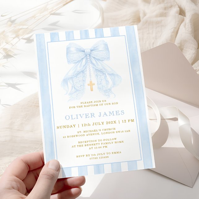 Blue Bow Baptism Invitation (Créateur téléchargé)