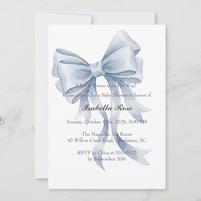 Blue Bow Boy Baby Shower Invitation Coquette (Devant)