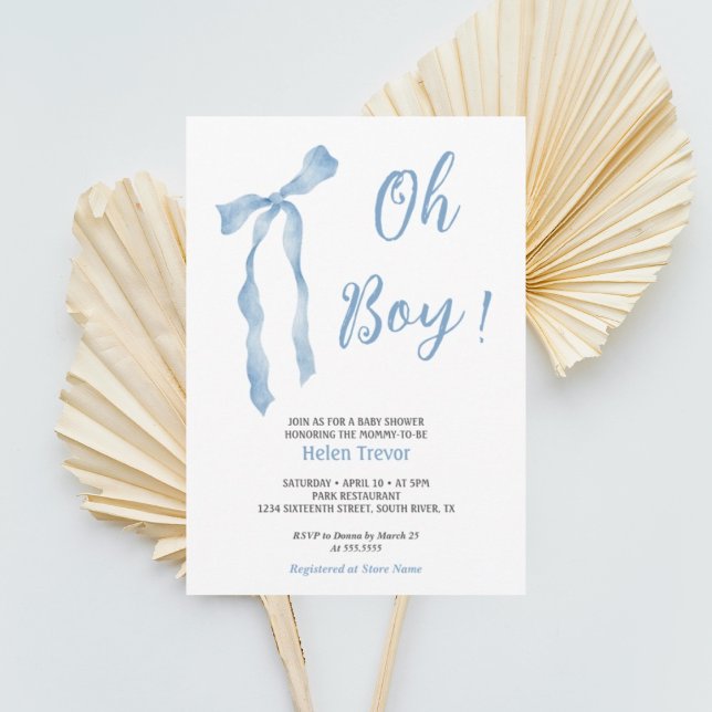 Blue bow boy baby shower simple invitation (Créateur téléchargé)