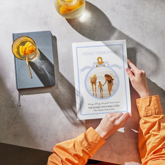 Blue Bow Coquette Wedgwood Carte photo de Noël (Créateur téléchargé)