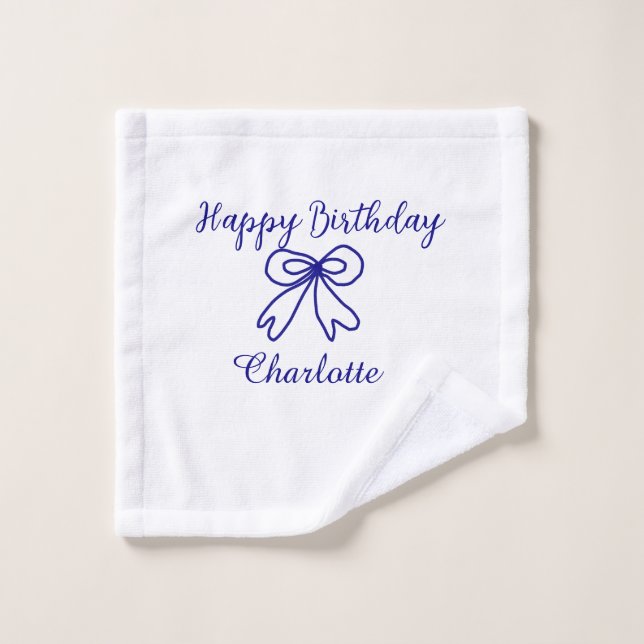 Blue bow CUTIE AJOUTER NOM BABY heureux anniversai (Gant de toilette)