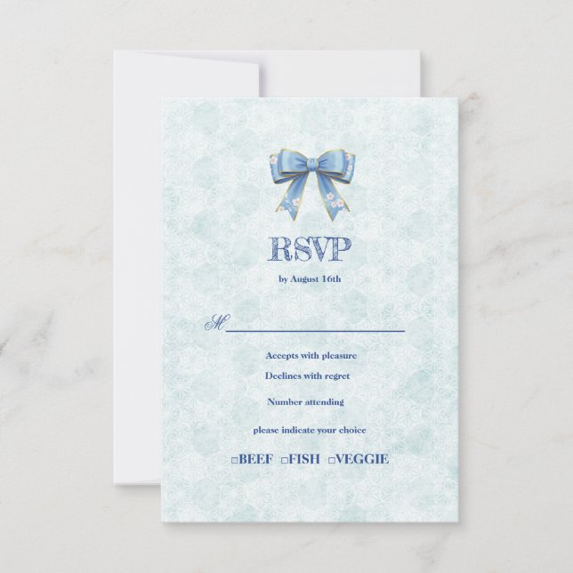 Blue Bow Engagement Invitation – Japanese Style (Devant)