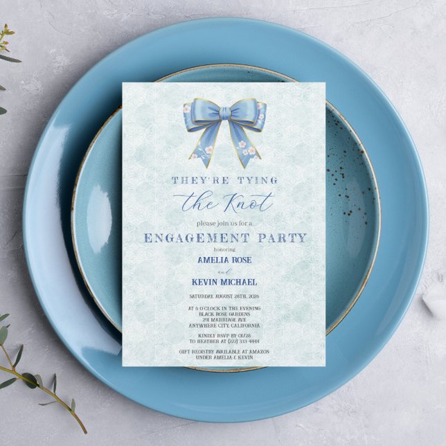 Blue Bow Engagement Invitation – Japanese Style (Créateur téléchargé)