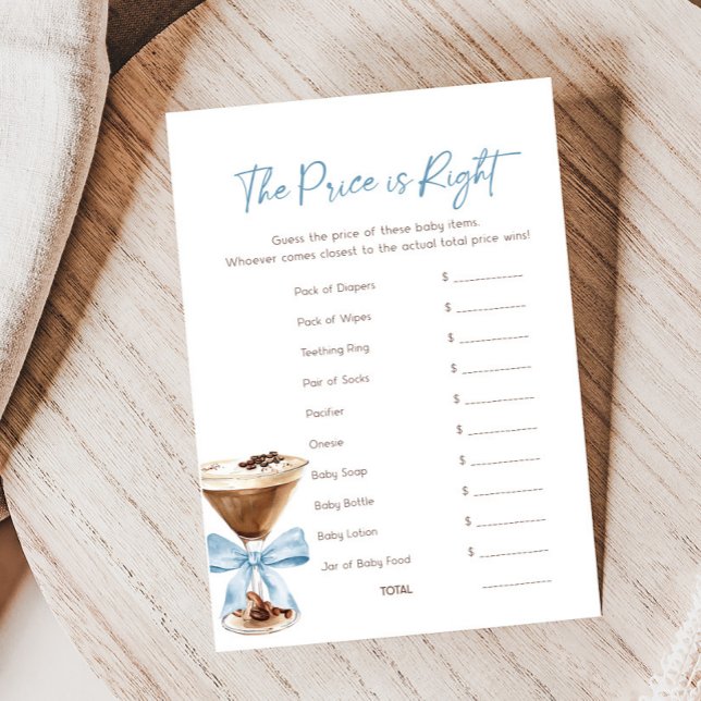 Blue Bow Espresso Martini Prix est juste Jeu (Espresso Baby Shower Game)