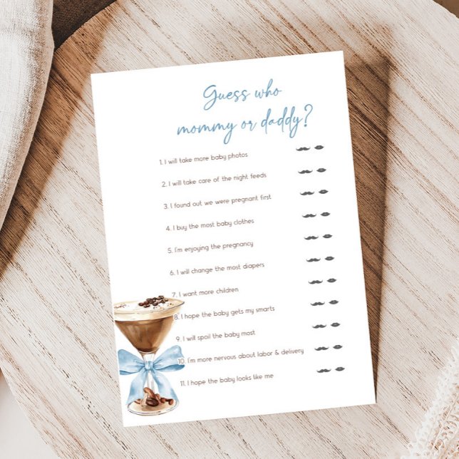Blue Bow Espresso Martini Shower Jeu de Devine Qui (Espresso Baby Shower Game)
